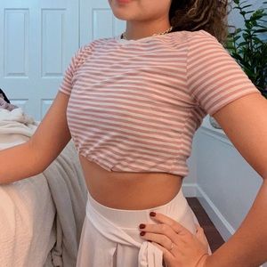 Faded red and off white candy stripe tshirt